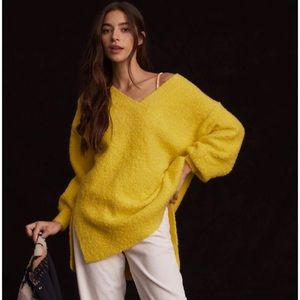 Anthropologie Pilcro Teddy V-Neck Tunic Sweater, Chartreuse